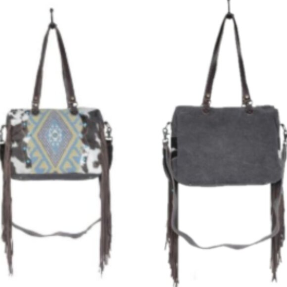 Myra Crashing Waves Fringed Hair On Leather Travel Tote Bag🆕FAST😮‍💨⚡🚚 - Picture 15 of 16